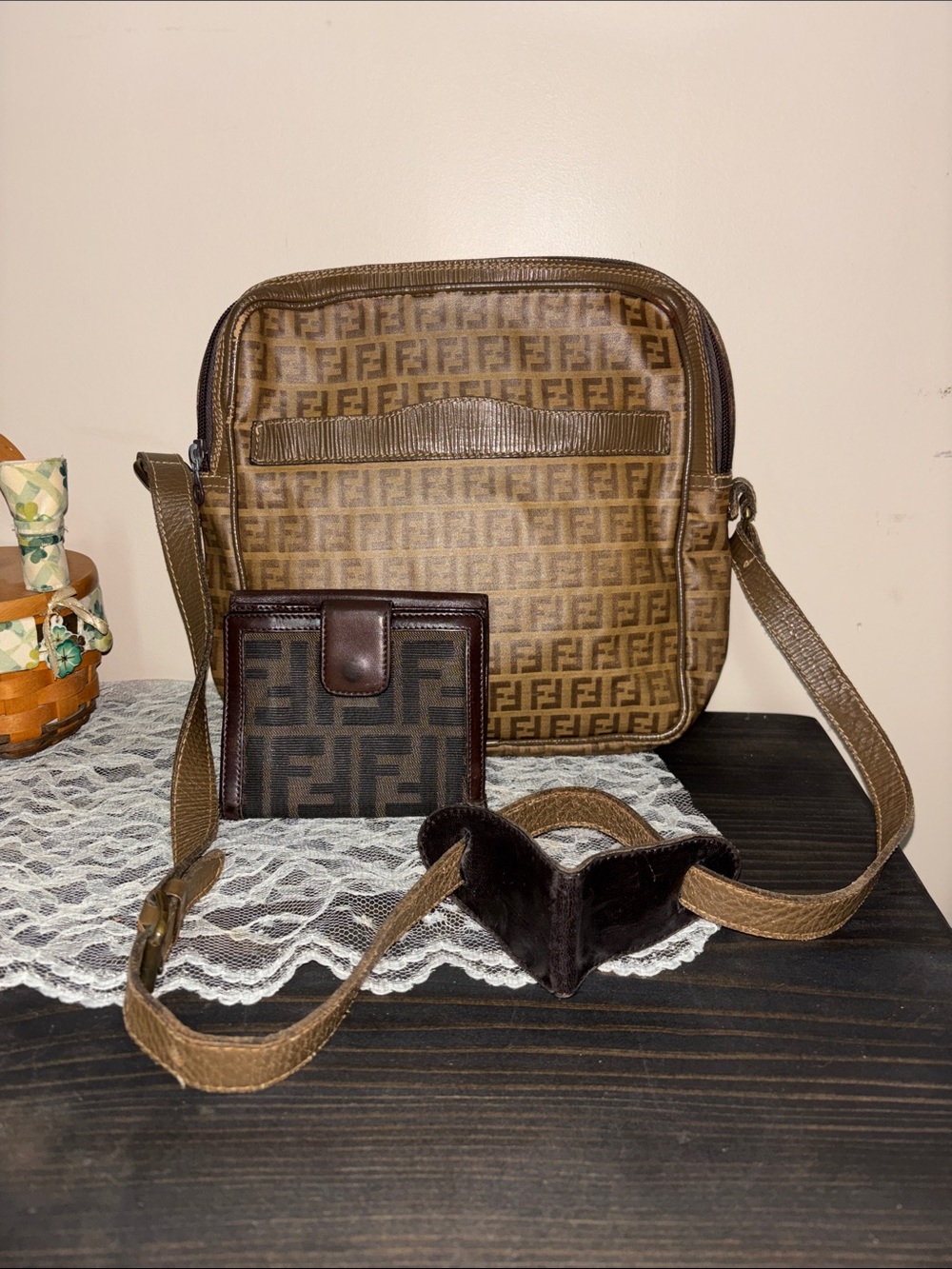 Fendi Brown Monogram Messenger Bag with Crossbody Strap